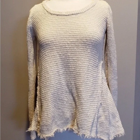 Anthro Ruby Moon heathered oatmeal waffle knit shark bite raw hem longsl… - Picture 5 of 10